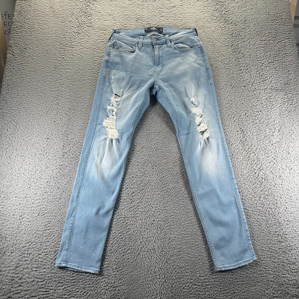 Hollister Jeans Mens 29x30 Blue Cotton Denim Skinny Distressed Faded Stretch